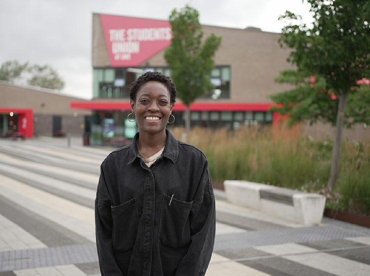 Stephanie Udoh posing in front of UWE Students Union building