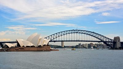 Side view of Sydney Opera house and bridge Harbour