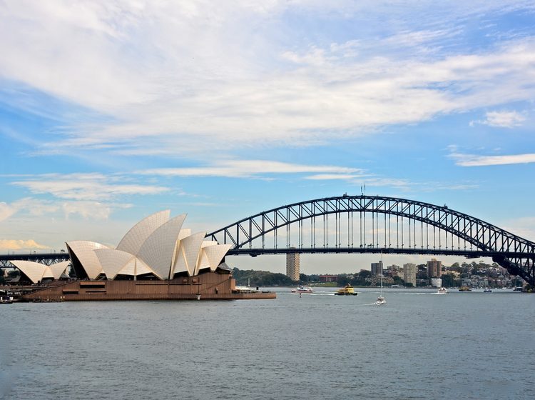 Side view of Sydney Opera house and bridge Harbour