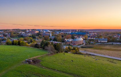 Aerial view of Hursebarn Hill and the University of Connecticut skyline