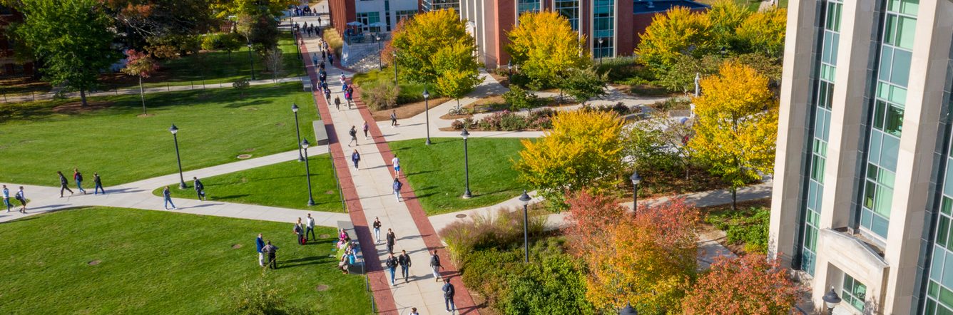 Aerial view of the University of Connecticut's Student Union Mall