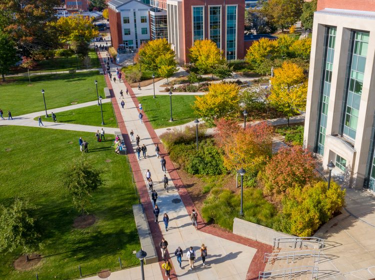 Aerial view of the University of Connecticut's Student Union Mall