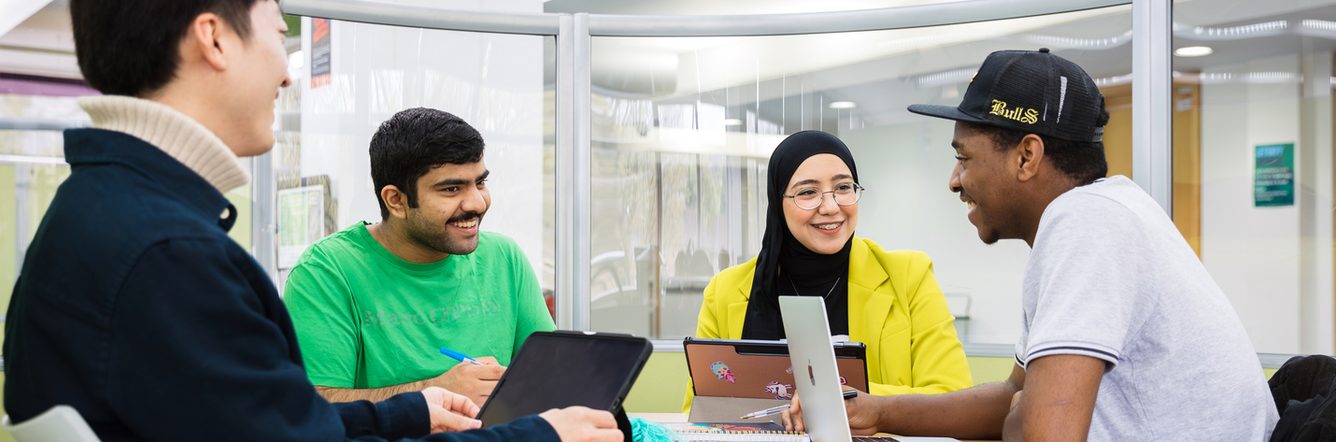 University of Brighton students socialising at the study area