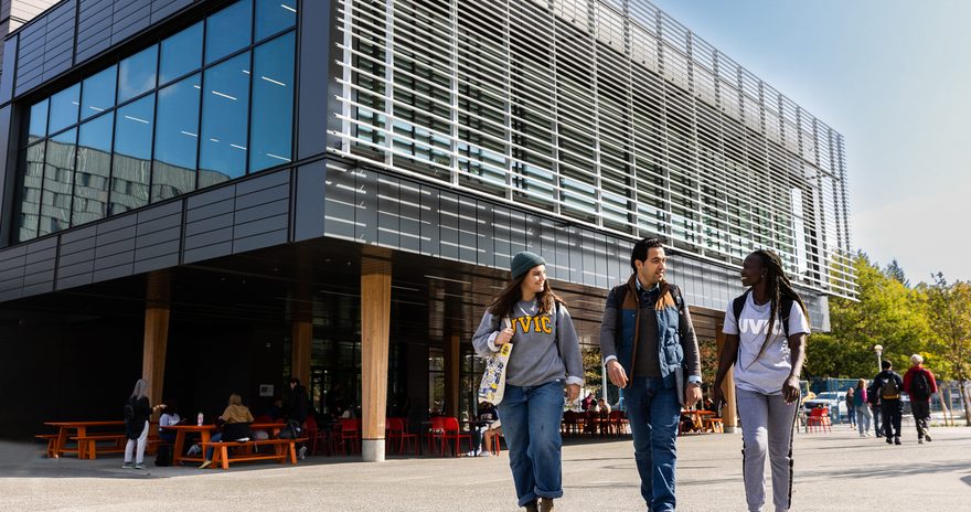 A group of UVic students walking around campus