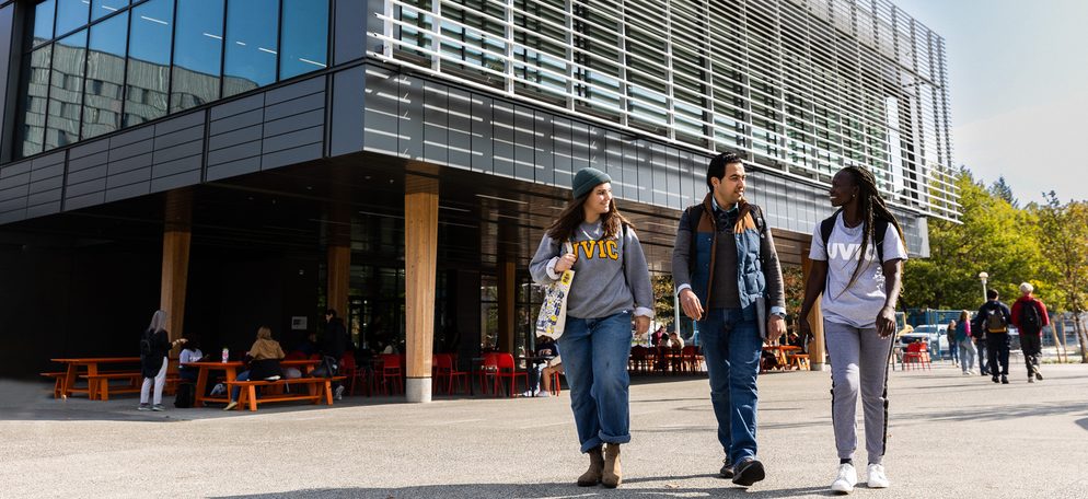 A group of UVic students walking around campus