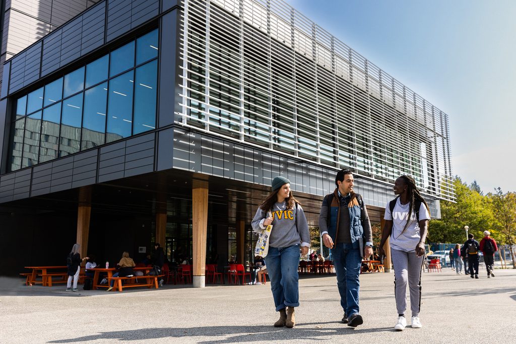 A group of UVic students walking around campus