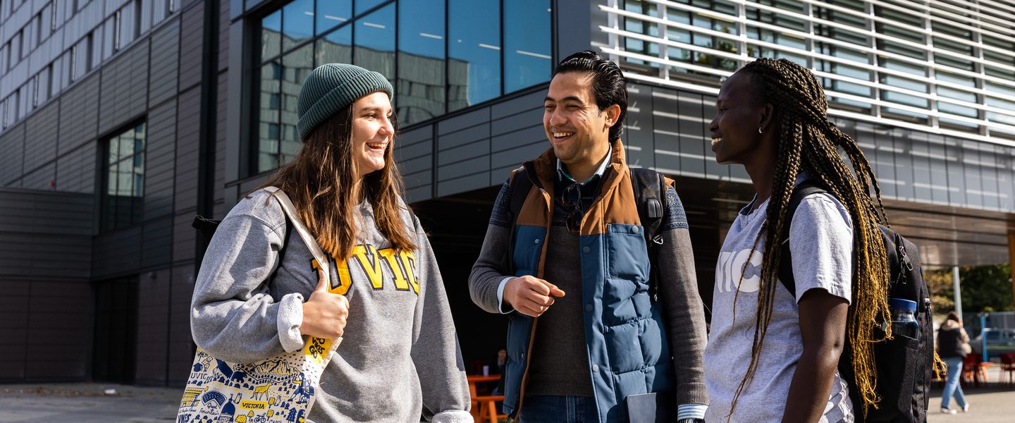 UVic students chatting and laughing