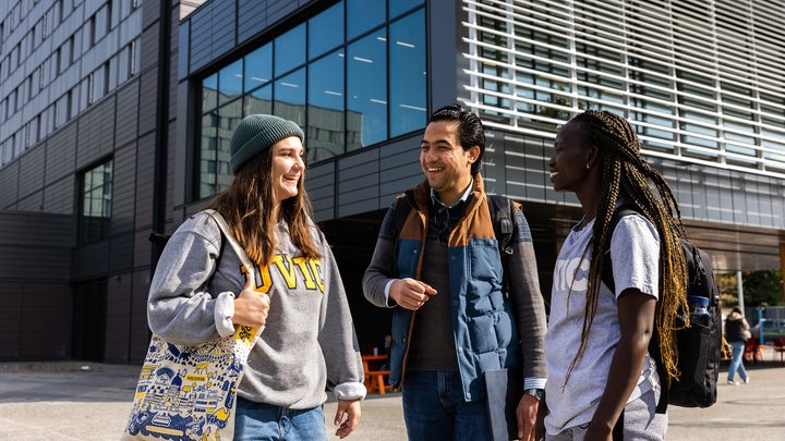 UVic students chatting and laughing