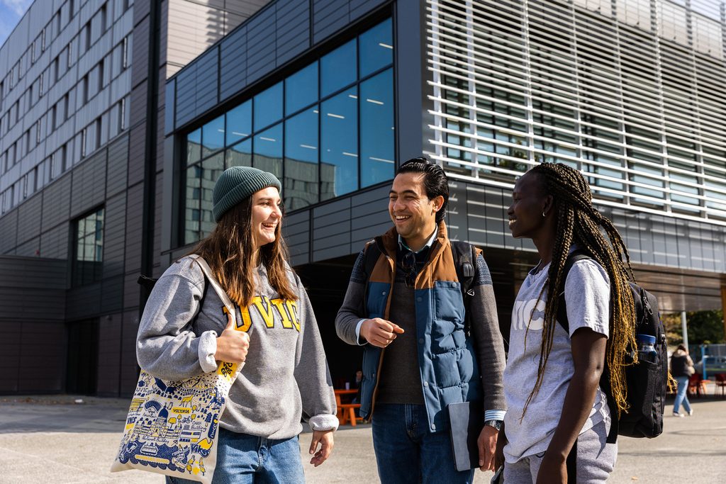 UVic students chatting and laughing