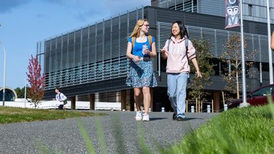 Two students from UVic taking a walk