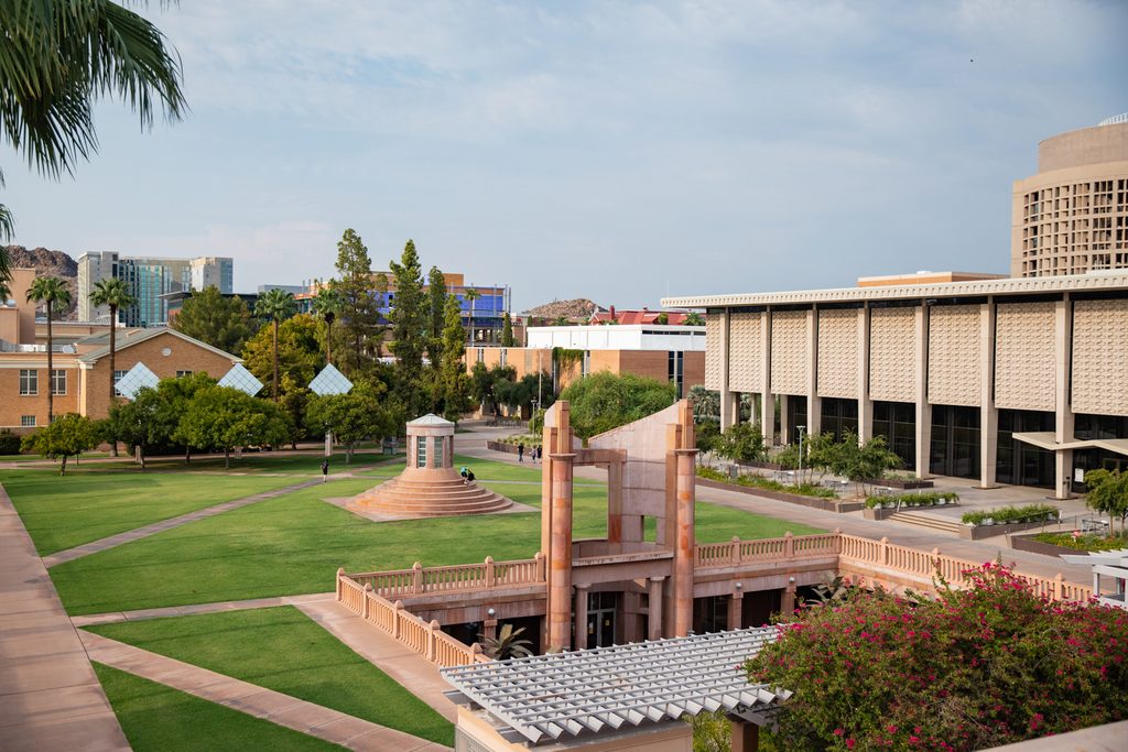 Views from the rooftop of Wilson Hall showing Hayden Lawn, Hayden Library and the surrounding buildings