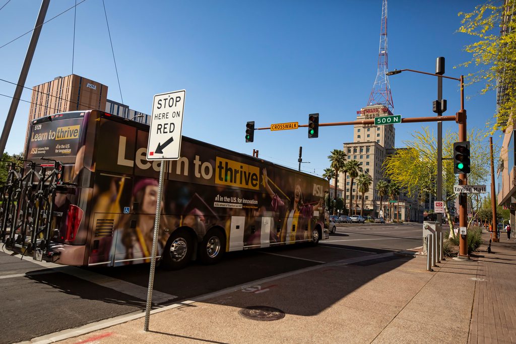 ASU bus in a traffic light in downtown Phoenix