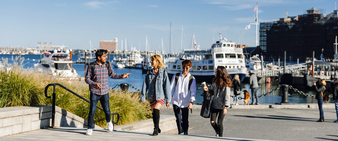 Simmons University students strolling around Back Bay in Boston