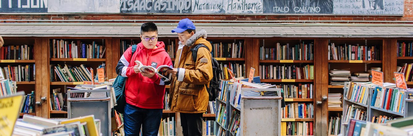 Students socialising at the library in Boston