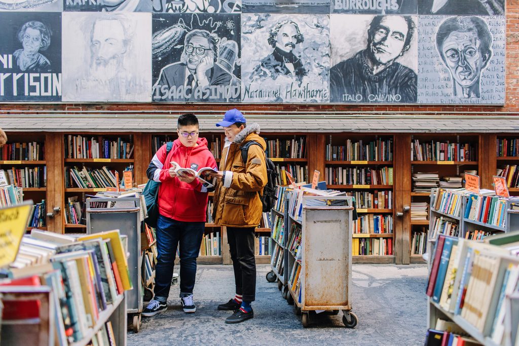 Students socialising at the library in Boston