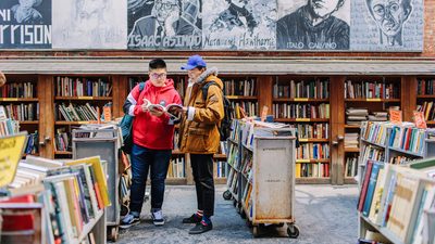 Students socialising at the library in Boston