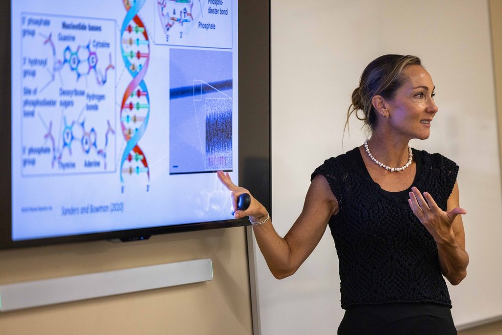 Lecturer teaching in a classroom at ASU Lake Havasu