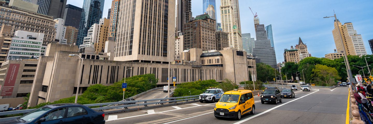 View of Pace University NYC campus building accross the road