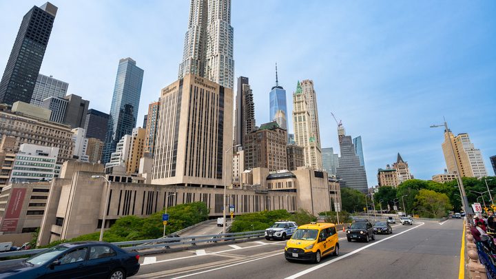View of Pace University NYC campus building accross the road