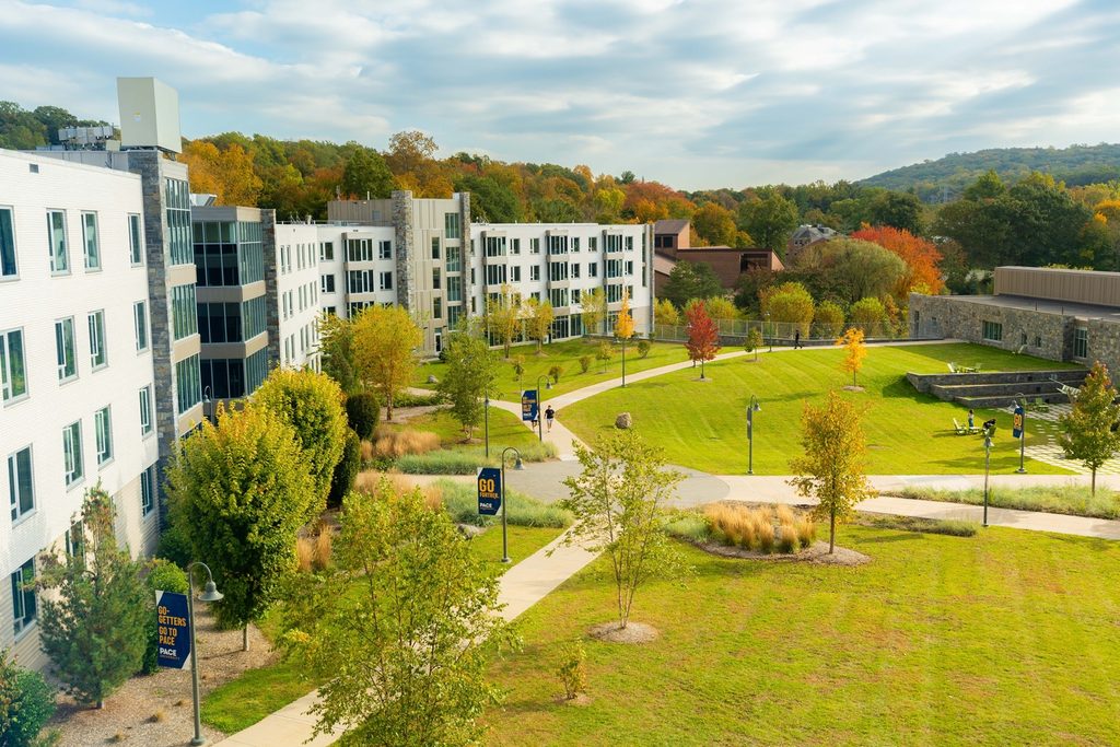 Top view of Pace University Westchester campus buildings