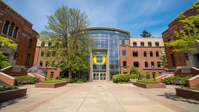 Entrance of Lillis Business Complex at University of Oregon