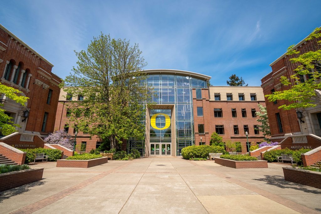 Entrance of Lillis Business Complex at University of Oregon