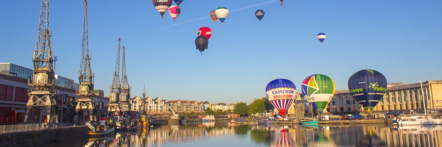 Hot air balloons on the harbourside during Bristol's Balloon fiesta