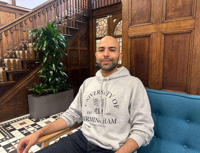 Mohammed Alowais posing to the camera at University of Birmingham