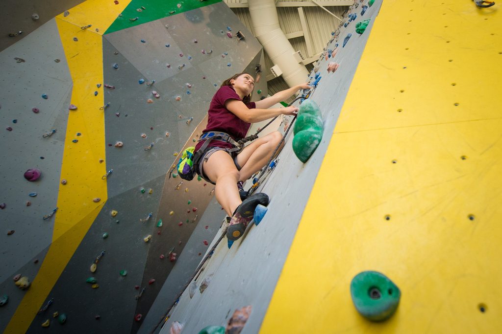 Student climbing at U of A's Wilson Climbing Centre