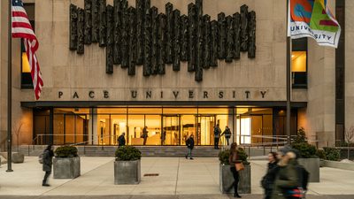 The entrance of Pace University main building