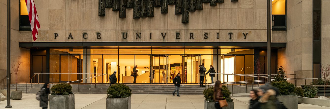 The entrance of Pace University main building