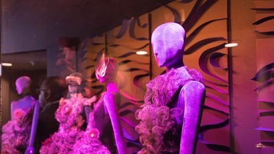 Mannequins at ASU California Center dressed sustainably made of metal scrubbers