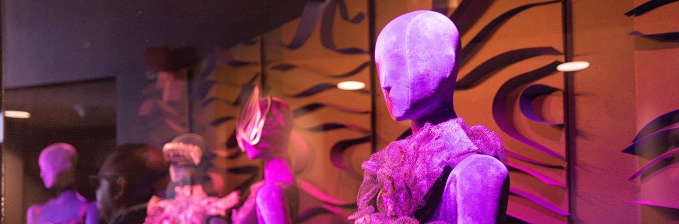 Mannequins at ASU California Center dressed sustainably made of metal scrubbers