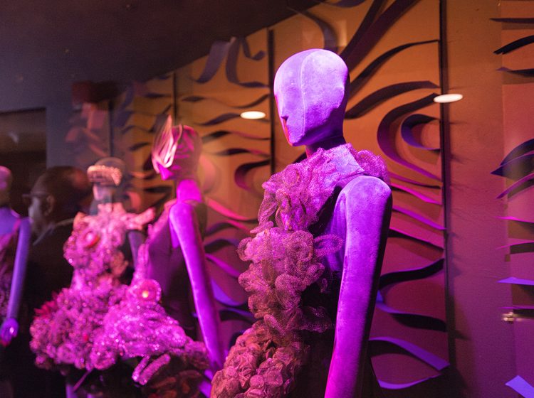 Mannequins at ASU California Center dressed sustainably made of metal scrubbers