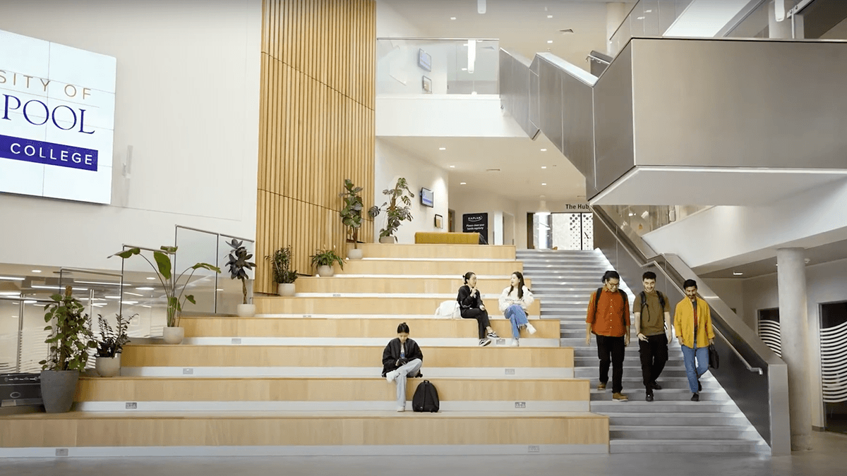 Staircase and students at University of Liverpool International College
