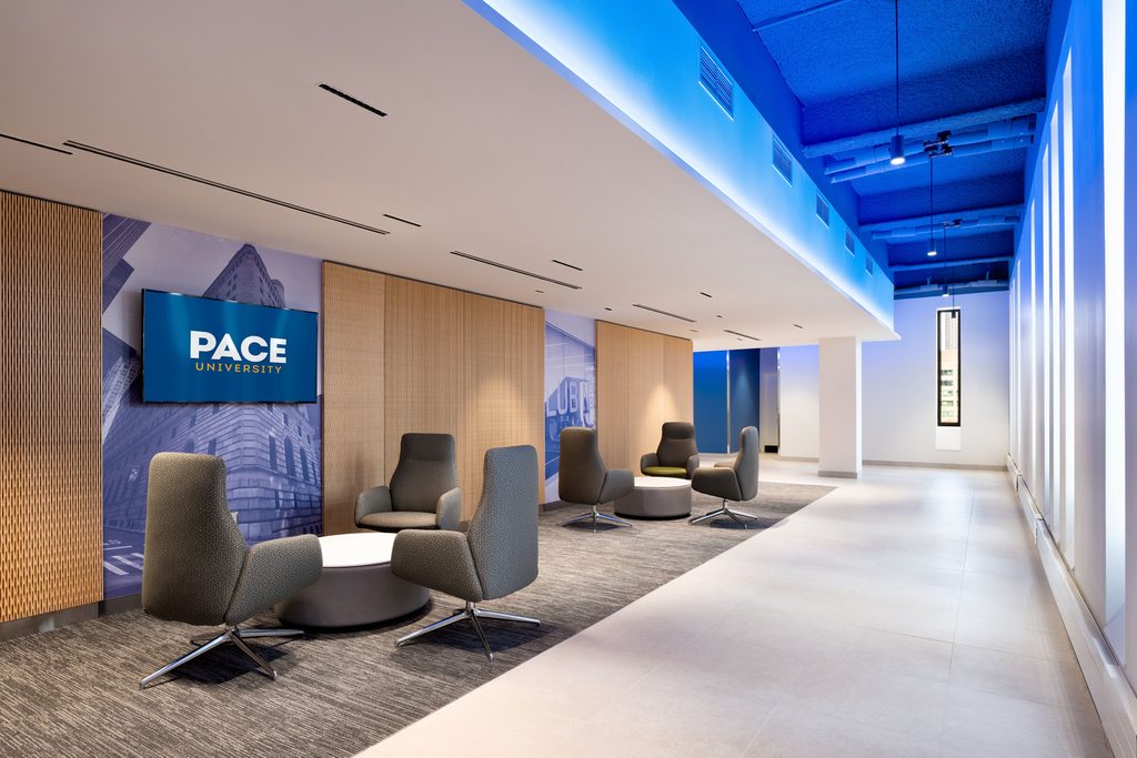 A seating area in Pace New York campus