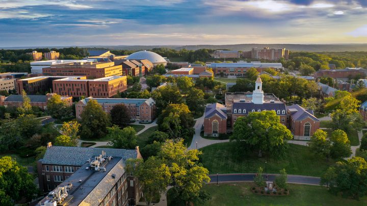 A birds eye view of the University of Connecticut Storrs Campus grounds