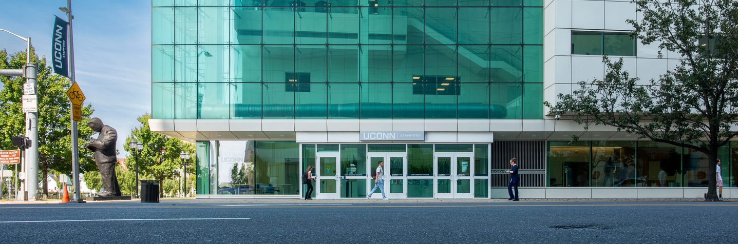 The main Stamford campus building for the University of Connecticut