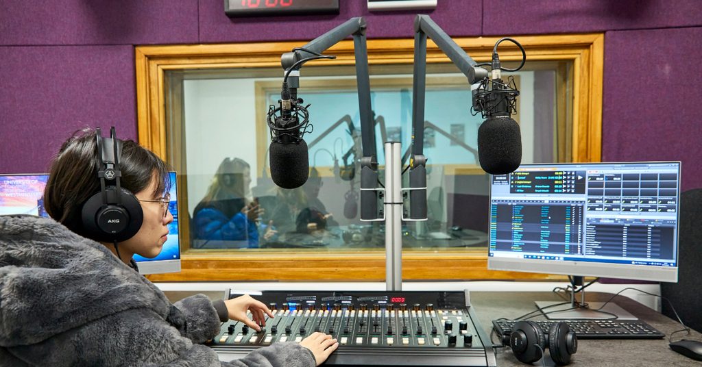 A student in the recording studio