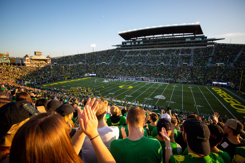 Football match at Autzen Stadium