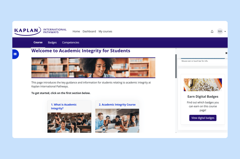 VLE course homepage