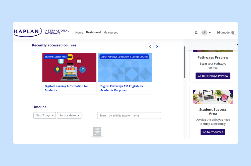 VLE dashboard