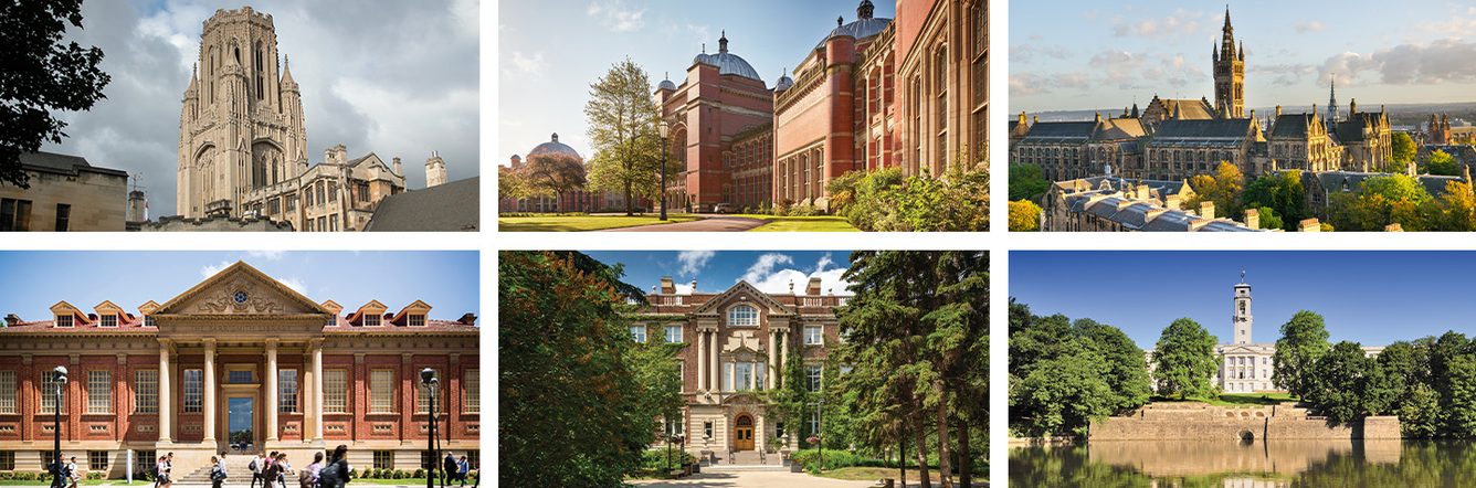 Six partner universities - campus buildings collage