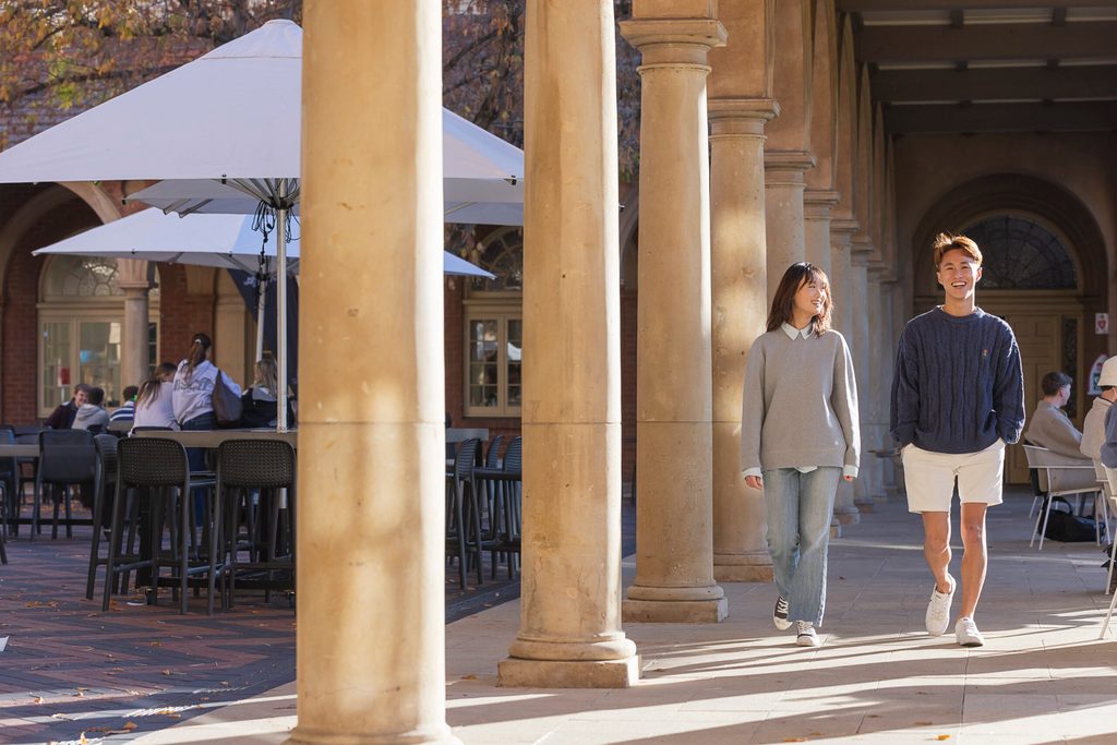 Students taking a walk at Adelaide University's campus