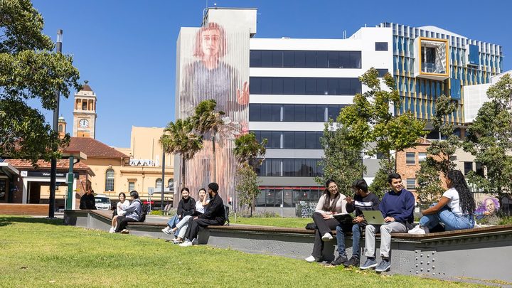 Students outside the university campus