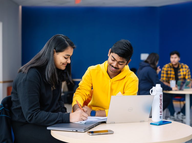Students studying with a laptop