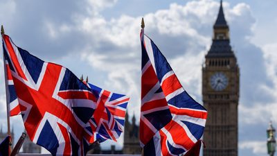 Big Ben with United Kingdom flags