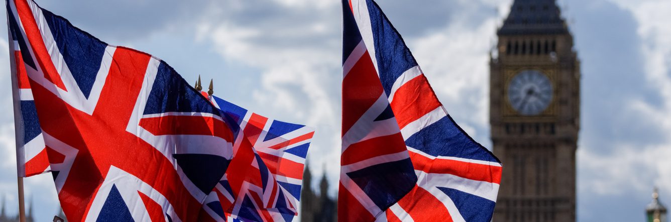 Big Ben with United Kingdom flags