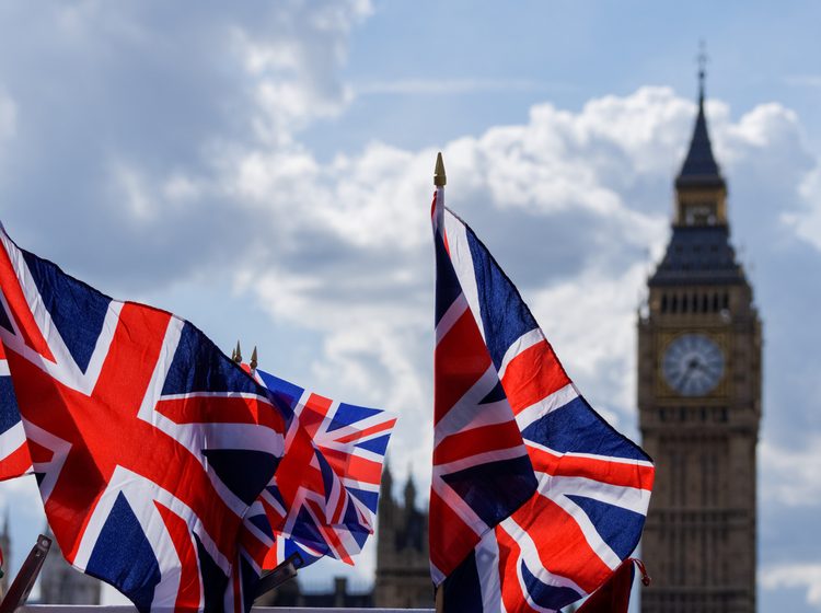 Big Ben with United Kingdom flags