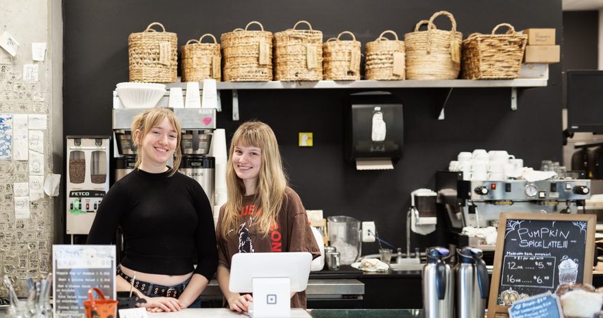 Students working at the campus cafe inside Emily Carr University